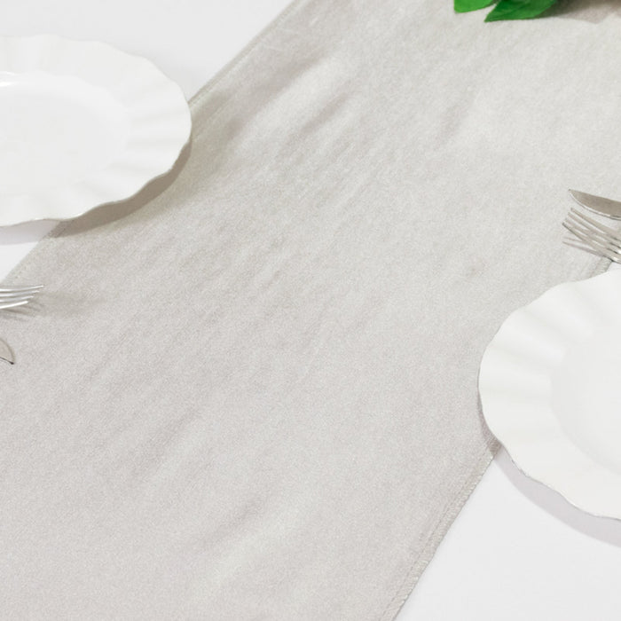 Shimmer Silver Premium Scuba Polyester Table Runner, Wrinkle Free Table Linen