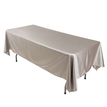 Premium Scuba Rectangular 60"x102" Tablecloth Shimmering Silver - Wrinkle Free & Stain Resistant Table Cover