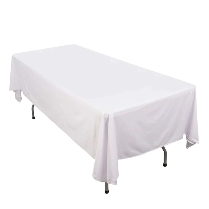 60"x102" White Premium Scuba Wrinkle Free Rectangular Tablecloth, Scuba Polyester Tablecloth