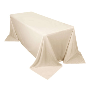 Premium Scuba Rectangular 90"x132" Tablecloth Beige - Wrinkle Free, Stain Resistant & Seamless Table Cover