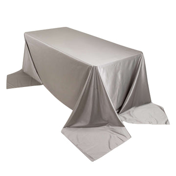 Premium Scuba Rectangular 90"x156" Tablecloth Shimmering Silver - Wrinkle Free & Stain Resistant Seamless Table Cover