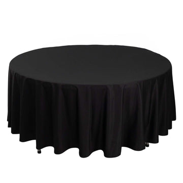 Premium Scuba Round 108" Tablecloth Black - Wrinkle Free & Stain Resistant Table Cover for Exquisite Events