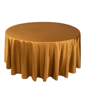 Premium Scuba Round 120" Tablecloth Shimmering Gold - Wrinkle Free, Stain Resistant & Seamless Table Cover for Weddings and Parties