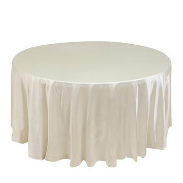 Premium Scuba Round 120" Tablecloth Shimmering Pearl White - Wrinkle Free, Stain Resistant & Seamless Table Cover