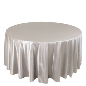 Premium Scuba Round 120" Tablecloth Shimmering Silver - Wrinkle Free, Stain Resistant & Seamless Table Cover