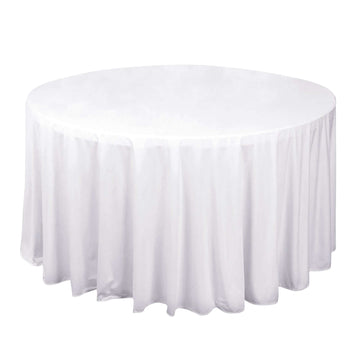 Premium Scuba Round 120" Tablecloth White - Wrinkle Free & Stain Resistant Seamless Table Cover for Weddings & Events