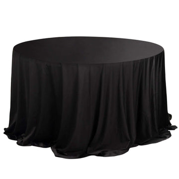 Premium Scuba Round 132" Tablecloth Black - Wrinkle Free & Stain Resistant Seamless Table Cover for Weddings & Events