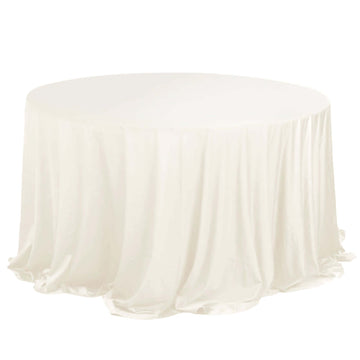 Premium Scuba Round 132" Tablecloth Ivory - Wrinkle Free & Stain Resistant Seamless Table Cover