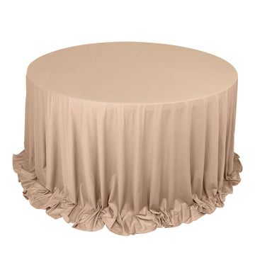 Premium Scuba Round 132" Tablecloth Nude - Wrinkle Free & Stain Resistant Seamless Table Cover