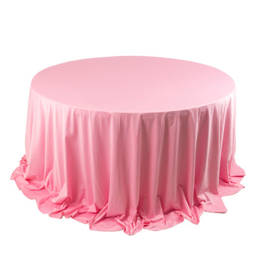 Premium Scuba Round 132" Tablecloth Pink - Wrinkle Free & Stain Resistant Seamless Table Cover