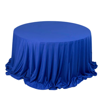 Premium Scuba Round 132" Tablecloth Royal Blue - Wrinkle Free & Stain Resistant Seamless Table Cover