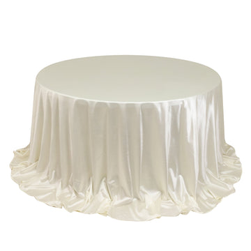 Premium Scuba Round 132" Tablecloth Shimmering Pearl White - Wrinkle Free, Stain Resistant & Seamless Table Cover