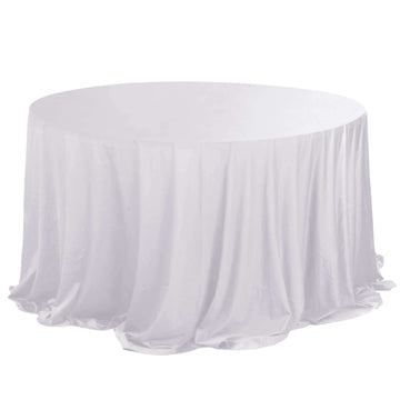 Premium Scuba Round 132" Tablecloth White - Wrinkle Free & Stain Resistant Seamless Table Cover for Weddings & Events