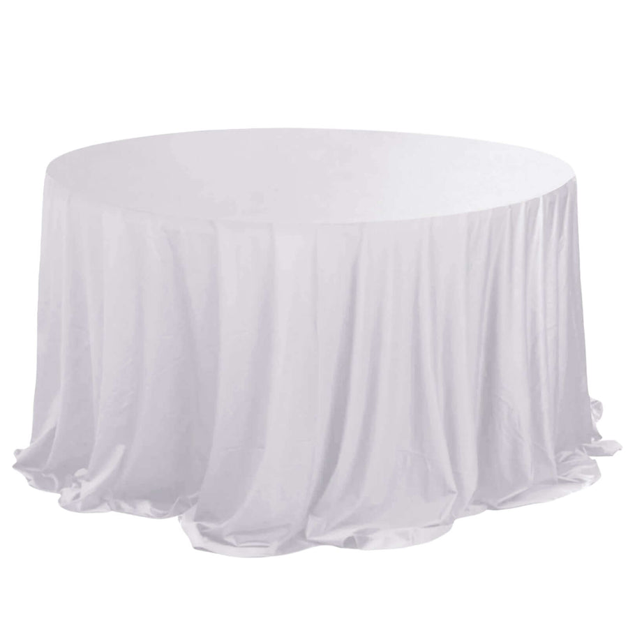 132inch White Premium Scuba Round Tablecloth, Wrinkle Free Polyester Seamless Tablecloth