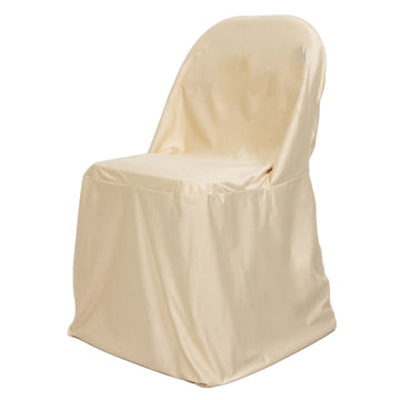 Premium Scuba Stretch Folding Chair Cover Beige - Wrinkle Free & Durable Slipcover