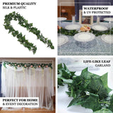 8ft | Dark Green UV Protected Artificial Silk Ivy Leaf Garland Vine, Outdoor/Indoor