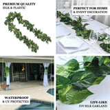 8ft | Green UV Protected Artificial Silk Ivy Leaf Garland Vine, Outdoor/Indoor