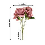 2 Bushes | 17inch Dusty Rose Premium Silk Jumbo Rose Flower Bouquet, Floral Arrangements