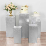  Set of 5 Silver Metallic Spandex Rectangular Pedestal Pillar Prop Covers