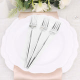 Glossy Silver Heavy Duty Plastic Silverware Forks, Shiny Cutlery, Premium Disposable Flatware