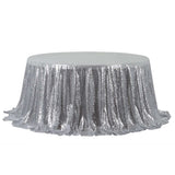 132inch Silver Premium Sequin Round Tablecloth, Sparkly Tablecloth#whtbkgd