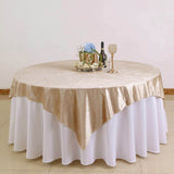 72x72Inch Champagne Premium Velvet Table Overlay, Square Tablecloth Topper
