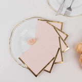 50 Pack Blush Disposable Cocktail Napkins with Gold Foil Edge, Soft 2 Ply Paper Napkins