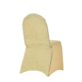 Champagne Spandex Stretch Banquet Chair Cover, Fitted with Metallic Shimmer Tinsel Back