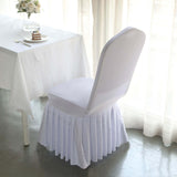 White Ruffle Pleated Skirt Banquet Spandex Chair Slipcover, 1-Piece Stretch Fitted Chair Cover