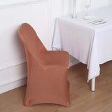 10 Pack Terracotta (Rust) Spandex Folding Slip On Chair Covers, Stretch Fitted Chair Covers