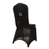 Black Spandex Banquet Chair Cover with Silver Rhinestone Buckled Sash Band, Stretched Fitted#whtbkgd