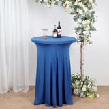 Royal Blue Round Heavy Duty Spandex Cocktail Table Cover With Natural Wavy Drapes