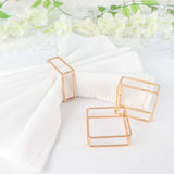 4 Pack | Gold Metal Hollow Square Napkin Rings, Modern Geometric Cube Napkin Holders