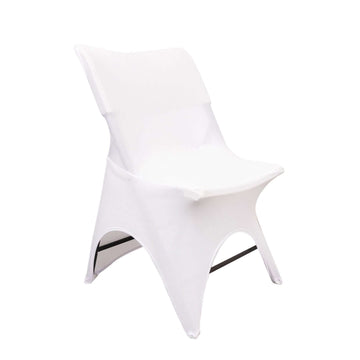 Premium Stretch Spandex Chair Cover White for Folding Chairs - Stylish 3-Way Open Arch 160GSM Fitted Slipcover with Reinforced Foot Pockets