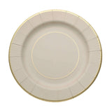 25 Pack | 8inch Taupe Gold Rim Sunray Disposable Dessert Plates#whtbkgd