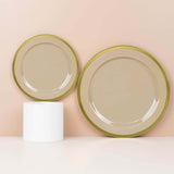 10 Pack | 7inch Regal Taupe and Gold Round Plastic Dessert Plates