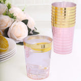 25 Pack 10oz Blush Crystal Plastic Party Cups With Gold Rim, Disposable Drink Tumbler