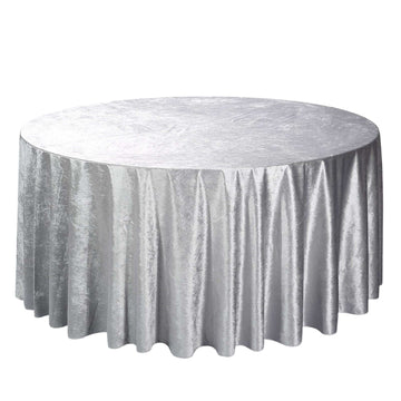 Premium Velvet 120" Round Tablecloth Silver - Reusable Soft & Seamless Table Cover