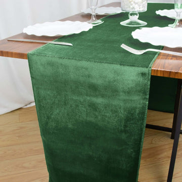 Premium Velvet 12"x108" Table Runner Hunter Emerald Green - Sheen Finish Reusable Table Decor