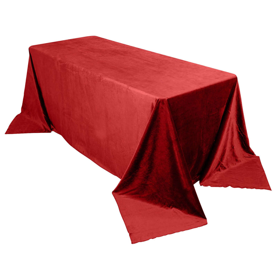 90x132inch Burgundy Seamless Premium Velvet Rectangle Tablecloth, Reusable Linen