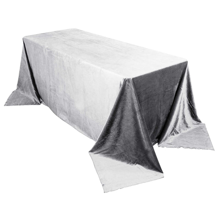 90inch x132inch Silver Seamless Premium Velvet Rectangle Tablecloth, Reusable Linen