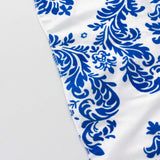 120inch Royal Blue Seamless Round Velvet Flocking Design Taffeta Damask Tablecloth