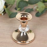 6 Pack 3.5" Gold Metal Taper Candle Holders with Crystal Ball Center, Vintage Candlestick Stands