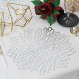 6 Pack Silver Vinyl Placemats, Decorative Floral Non-Slip Round Dining Table Mats 15"