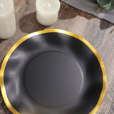 25 Pack | 8inch Matte Black / Gold Wavy Rim Disposable Salad Plates, Appetizer Dessert Party Plates