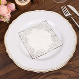 20 Pack White 3 Ply Premium Paper Cocktail Napkins with Silver Foil Lace Soft European Style Wedding