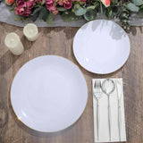 10 Pack | 10inch Glossy White Round Disposable Dinner Plates With Gold Rim