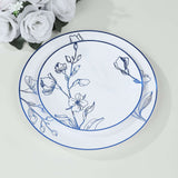 Set of 20 White Plastic Dinner Dessert Plates With Metallic Blue Floral Design