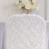 White Satin Rosette Spandex Stretch Fitted Folding Chair Cover