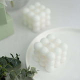 White Bubble Cube Long Burning Paraffin Wax Candle Set, Unscented Decorative Pillar Candle Gift